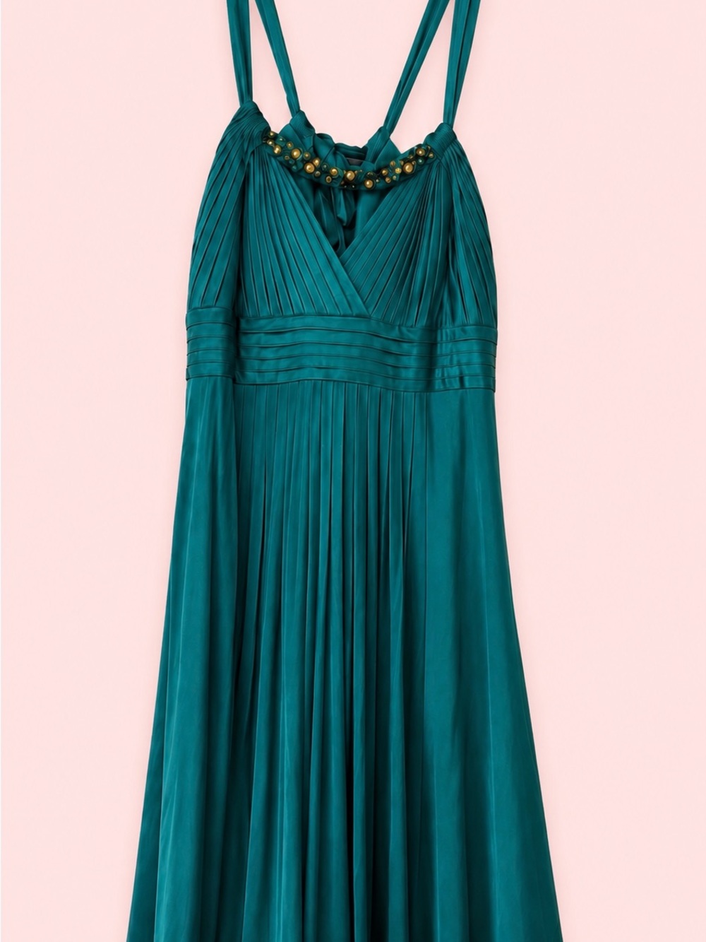 BCBG Teal Pleated Party Dress with Beaded Neckline. Gorgeous! Worn once. Size 8.